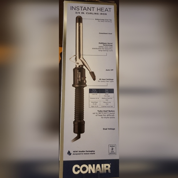 Conair Instant Heat 3/4 In. Curling Iron 25 Heat Settings Defined Curls Auto Off - Picture 2 of 4